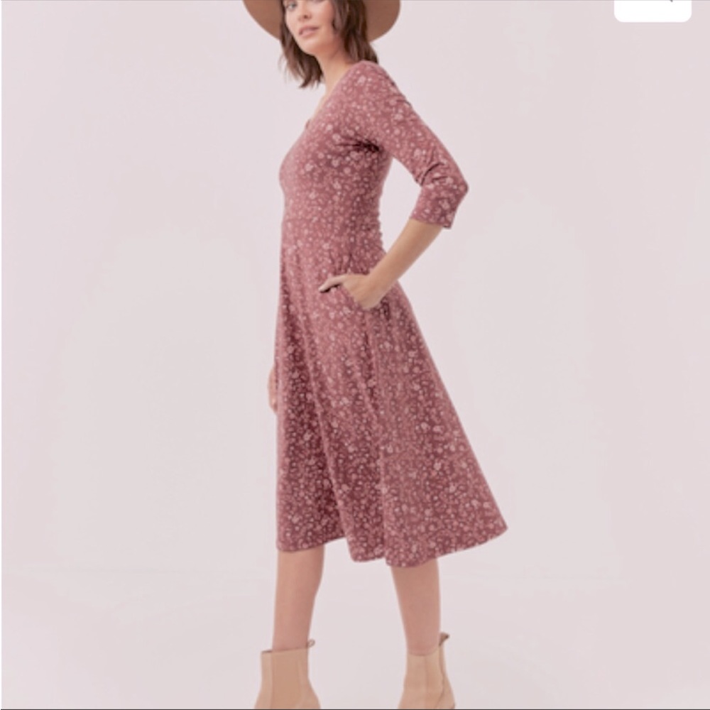 Pact Organic Fit and Flare MIDI Party Dress Western Floral size Small